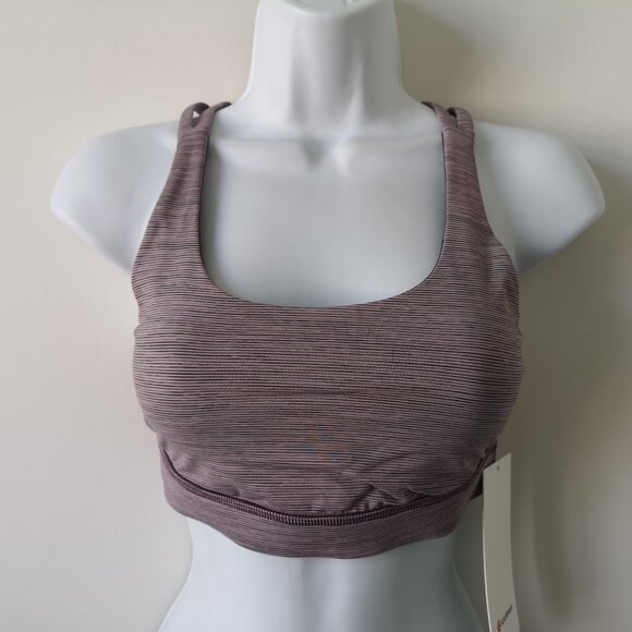 NWT LULULEMON OOIL Plum Stripe Luxtreme Fabric All Sport Energy Bra 6 - Picture 1 of 5
